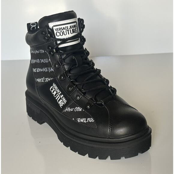 Versace Jeans Couture Leather Black Combat Boots 8 US (41) E75YA3S46 NIB - Picture 9 of 16